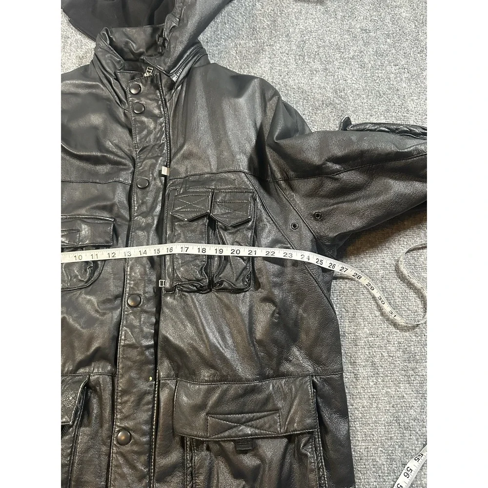 Vintage Julian Wilsons Leather Black Utility Jacket Mens XL Field Military Coat